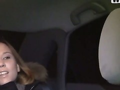 Nice chick, Mancy, demonstrates her small tits and large fuckable ass in strangers car