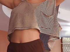 slender blond chick showing her moves and tits