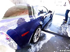 group blowjob action with a blonde, a dark brown and a red head