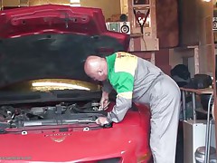 These pair of chaps are looking forward to fixing the car when the hawt young teen walks into the garage and all of sudden instead of fixing the car they want to fit their cocks into the tight pussy of this teen. She is specially attracted to the bald stud as this babe walks off hand in hand to fuck them.