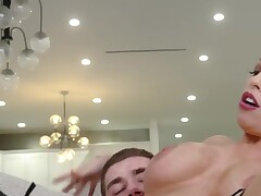 Full-bosomed lady is polishing large dong after hardcore sex