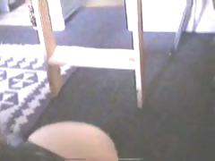 Plump brunette hair is bent over getting fucked by a vibrator machine