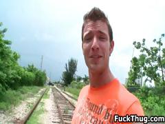Darksome thug sucks white dude for cash part3
