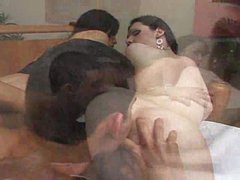 Guy drills 2 brunette lady-mans