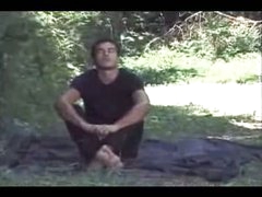 Outdoor threesome with masked shemales
